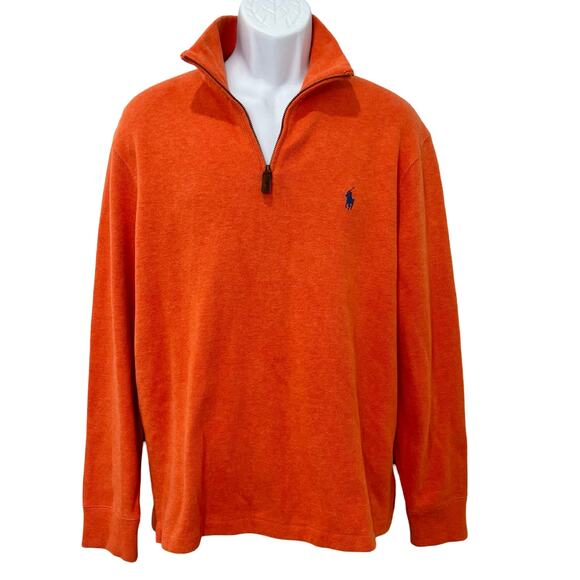Polo Ralph Lauren Orange Quarter Zip Lightweight Long Sleeve Pullover Sz M Men's - Picture 2 of 10